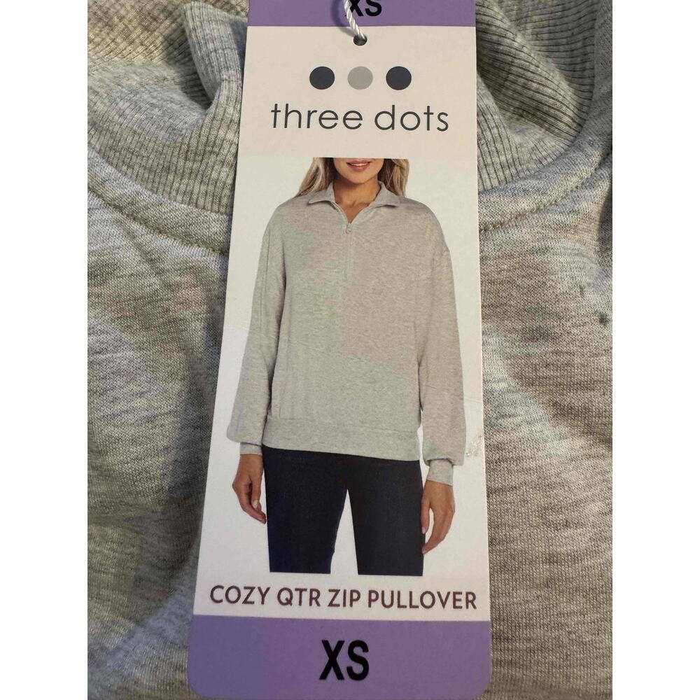 Three Dots Women’s Cozy Quarter Zip Lightweight Pullover in Heather Gray - 146XS - Picture 5 of 7